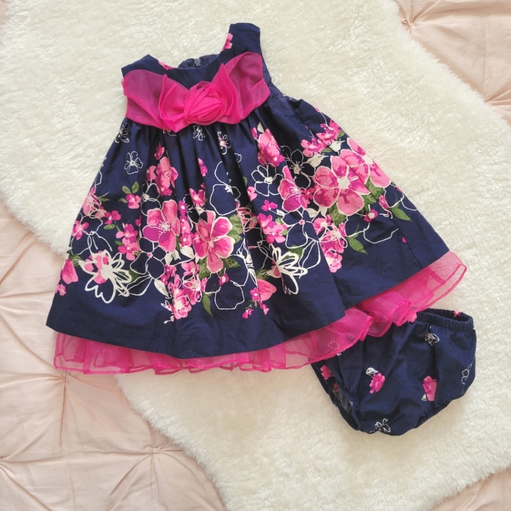 Bonnie Baby Navy Floral Dress | 3-6M